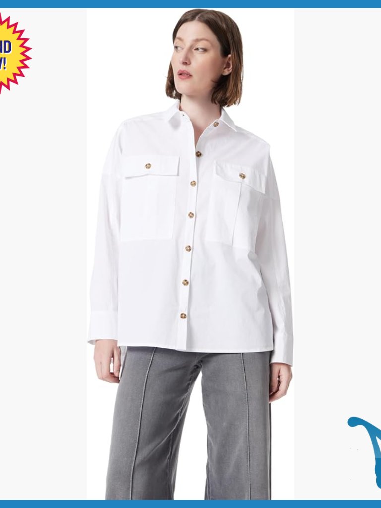 Relaxed Fit Cargo Pocket Button Down Shirt Long Sleeve Cotton Blend